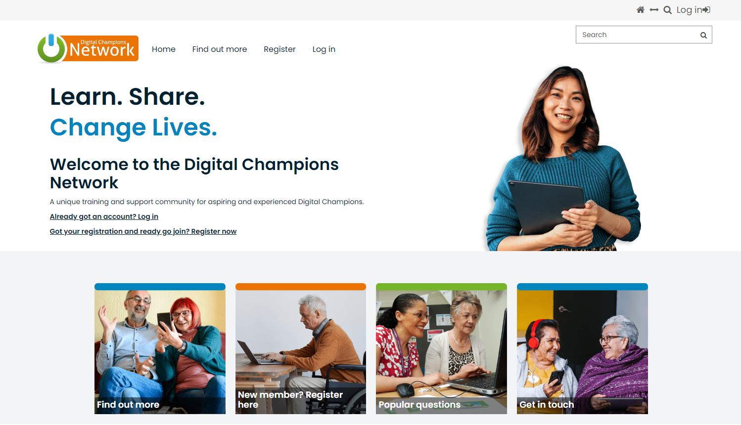 A screenshot of the Digital Champions Network homepage