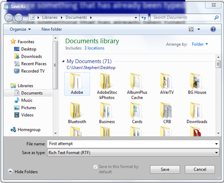 Wordpad documents library