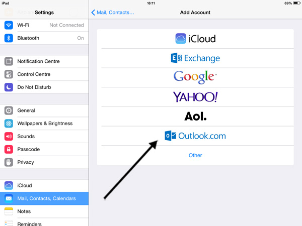 Setting up an Outlook.com account on an iPad