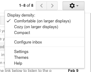 Close up image of the settings menu within Gmail
