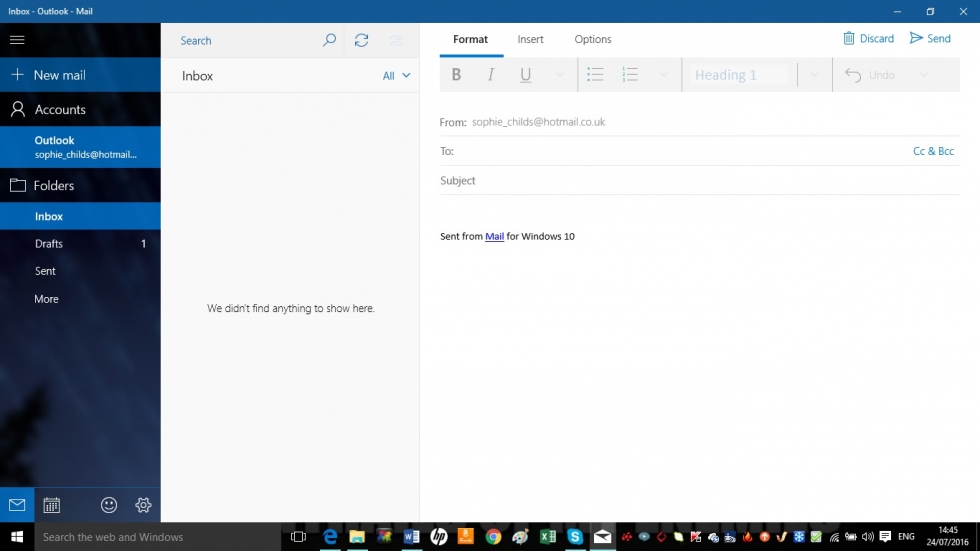 Mail set up in Windows 10 screenshot