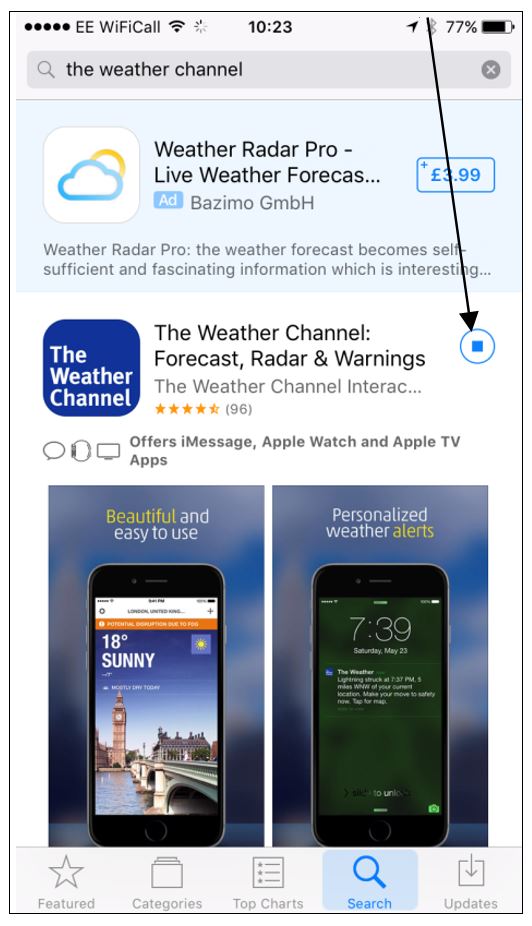 screenshot of the weather app being downloaded 
