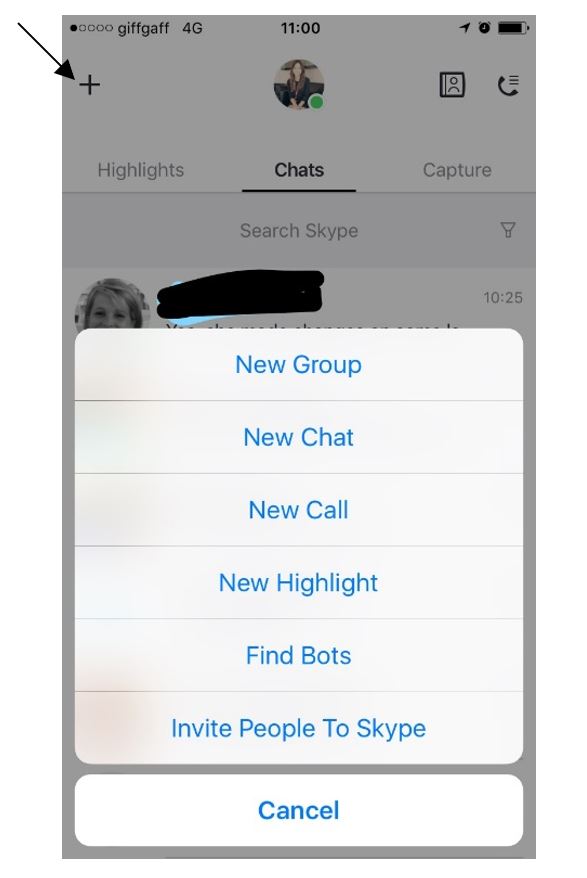 click on the plus sign to start a new chat 