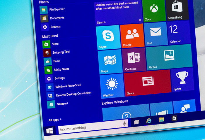 Windows 10 Start menu screen shot