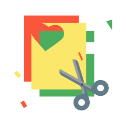 Paper cut into shapes and scissors