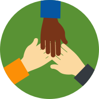 graphic of three hands touching