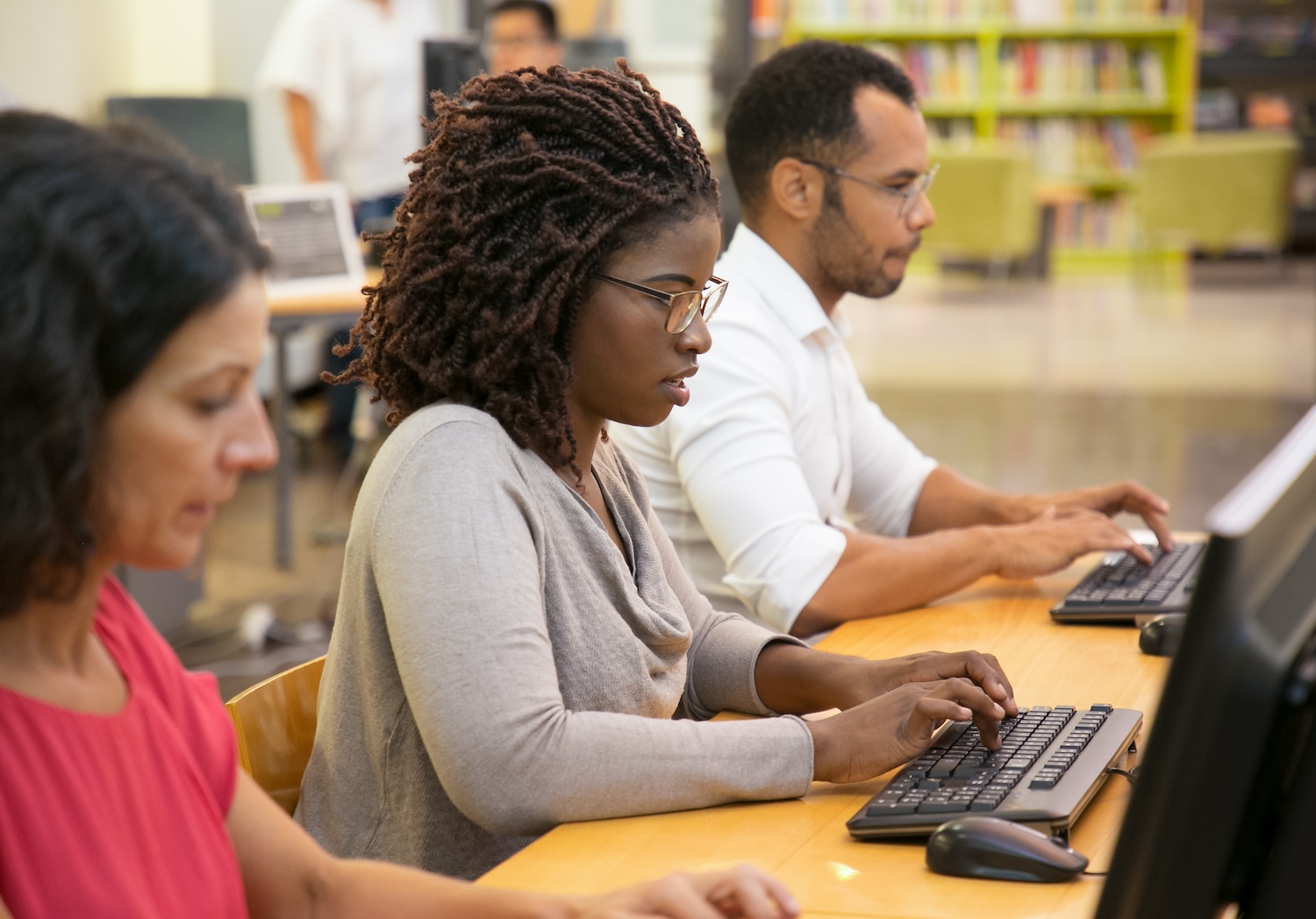 woman at library computer