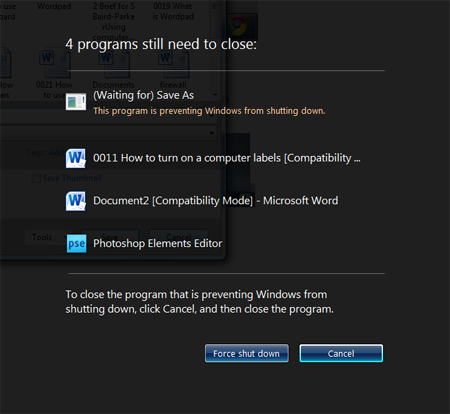 Force shut down windows