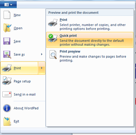 Wordpad quick print