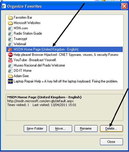How do I delete your favorites on an Internet browser?
