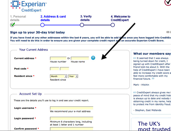 Adding an address to Credit Expert