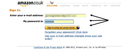 Log in to amazon