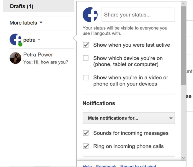 Customise settings Gmail chat