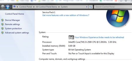 Windows 8 processor and RAM memory