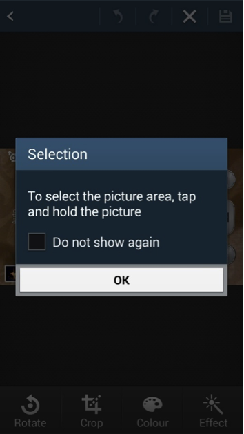 Picture selection dialogue message on Android phone