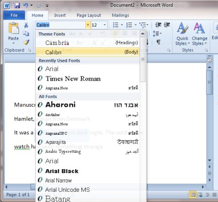 Microsoft word font types list