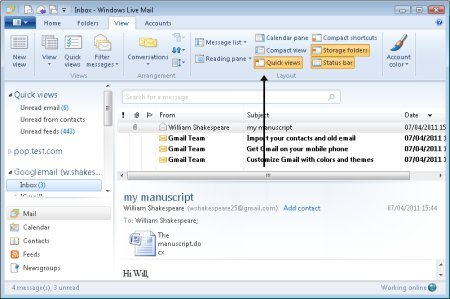 Windows live mail enabling or disabling features