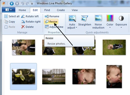 how to resize pictures in windows live photo gallery