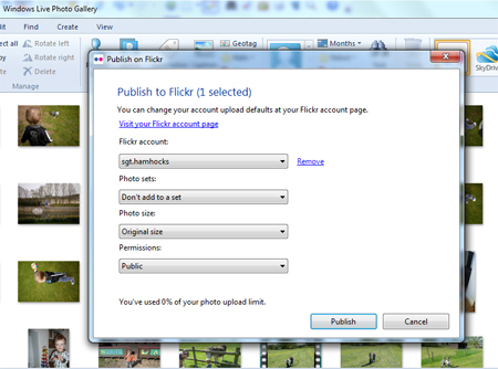 Publish on flickr pop up