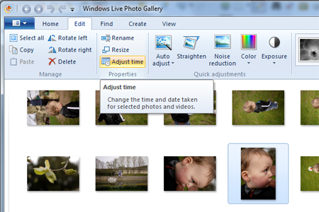 Windows live photo gallery adjust time