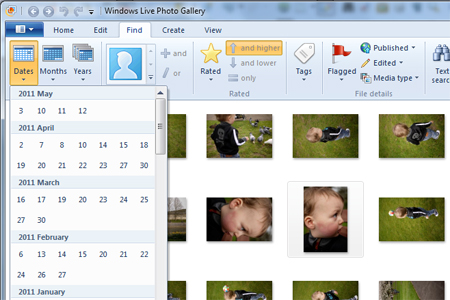 Windows live photo gallery photo dates