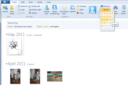 Windows live photo gallery star button