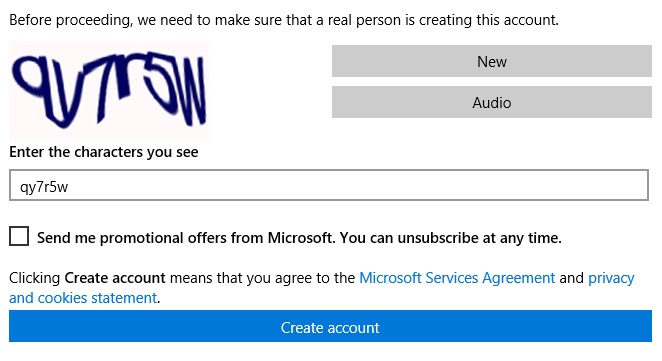 Outlook sign up security check screenshot