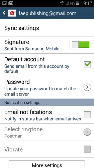 Sync settings screenshot Android phone