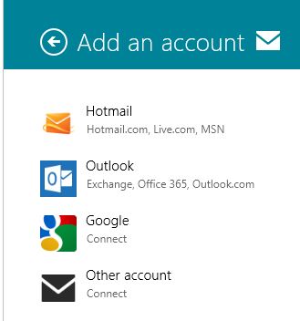 Windows 8 add an email account