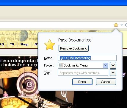 Bookmark menu