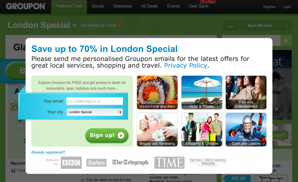 Groupon homepage