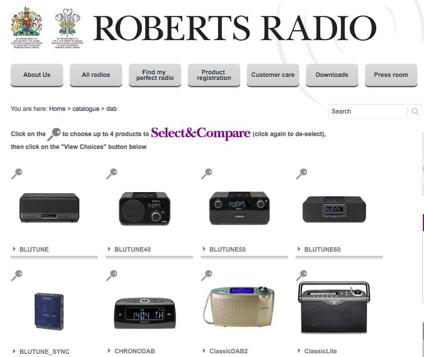 Search results on the Roberts Radio website