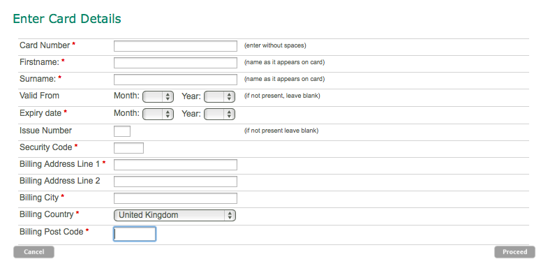 Form to add payment details on Roberts Radio website