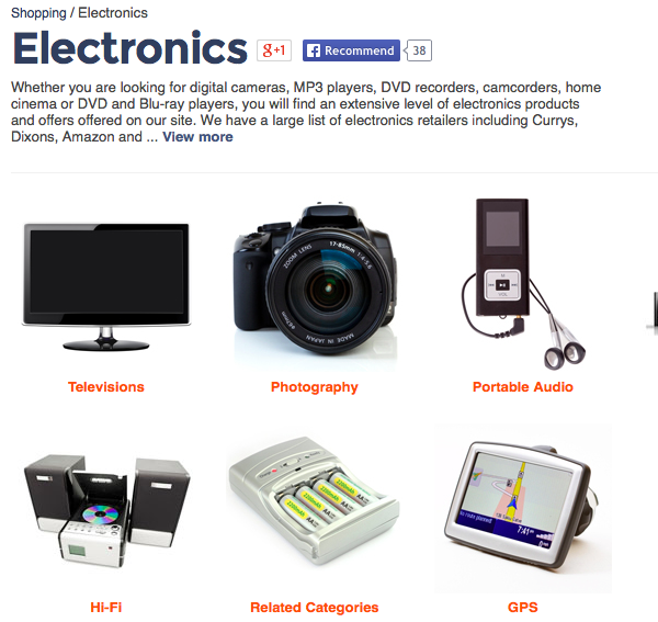 Electronics category on Kelkoo