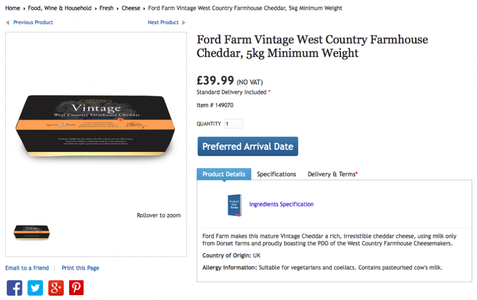 Product information on CostCo