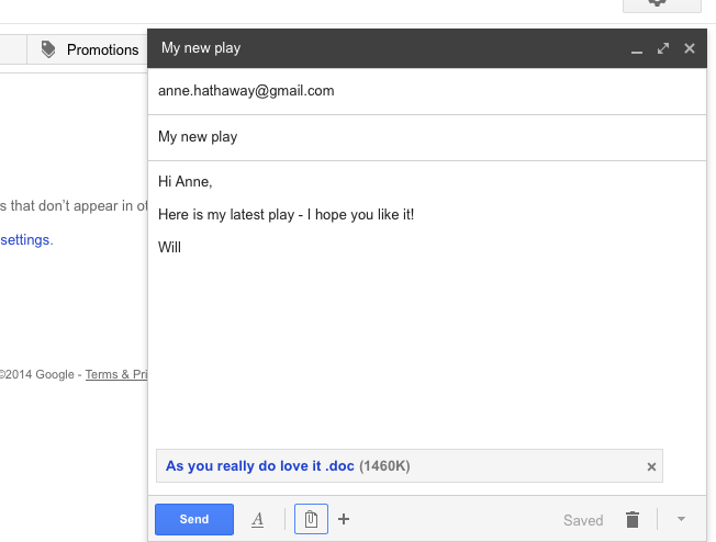 Attached document in Gmail compose window