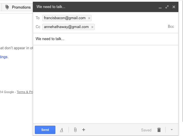 Composing an email and adding a cc email address