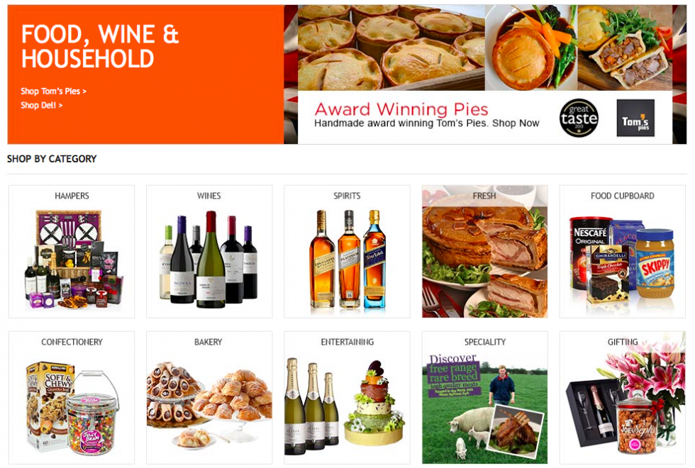 Food, wine and household category on Costco website