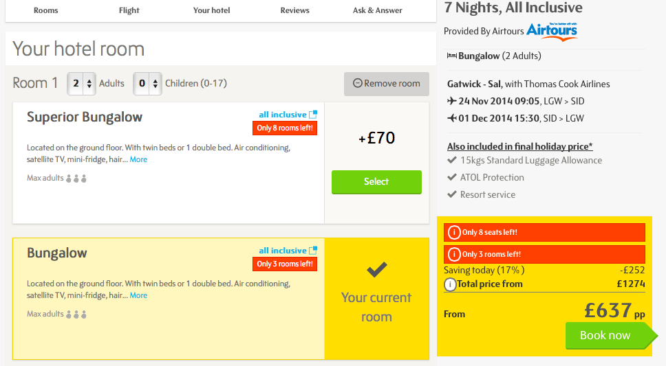Choosing options on a Thomas Cook holiday booking