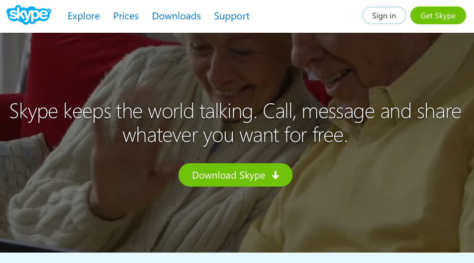 Skype homepage