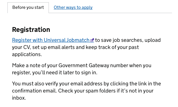 Registration with Universal Jobmatch