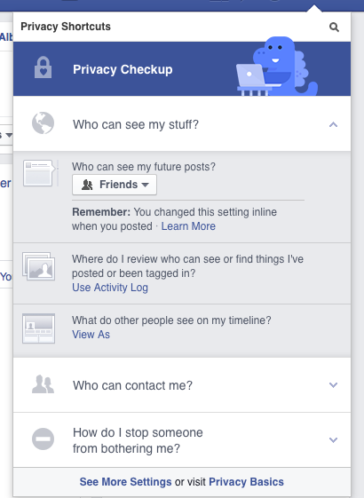 Privacy shortcuts on Facebook