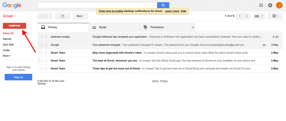 Gmail compose button screenshot