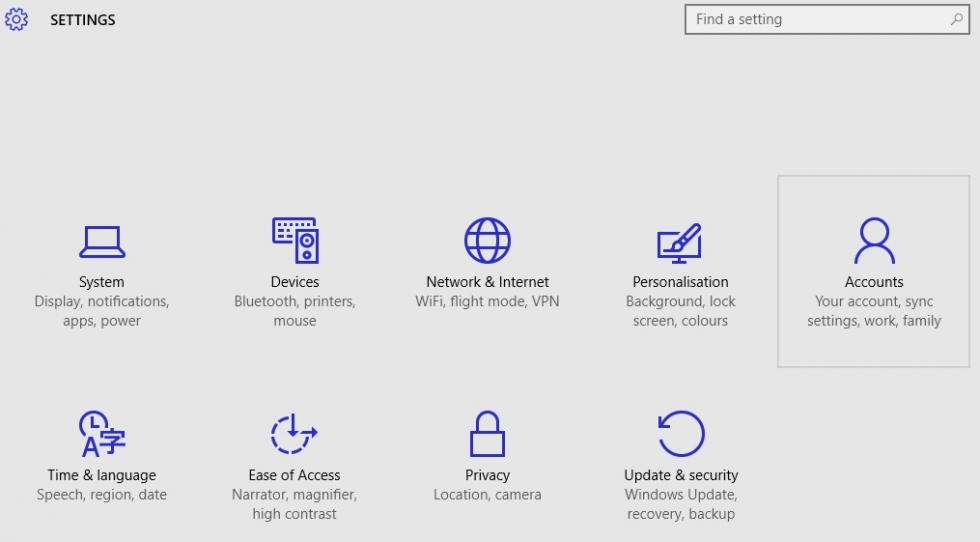 WIndows 10 settings screenshot