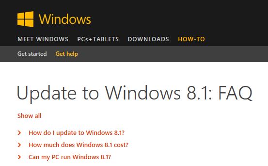 Update to Windows 8.1 screen