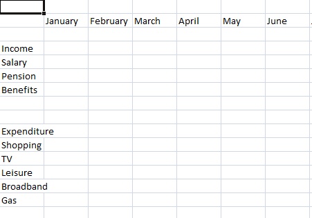 Budget spreadsheet expenditure