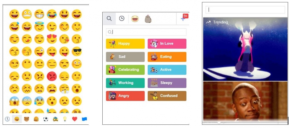 Stickers, emojis and Gifs