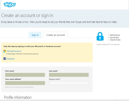 Create a skype account