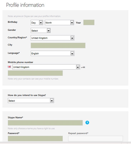 Skype profile information