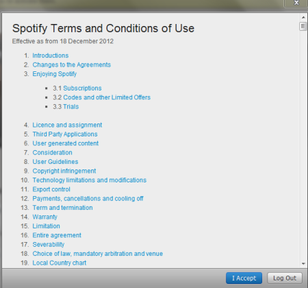 Spotify terms and conditions of use
